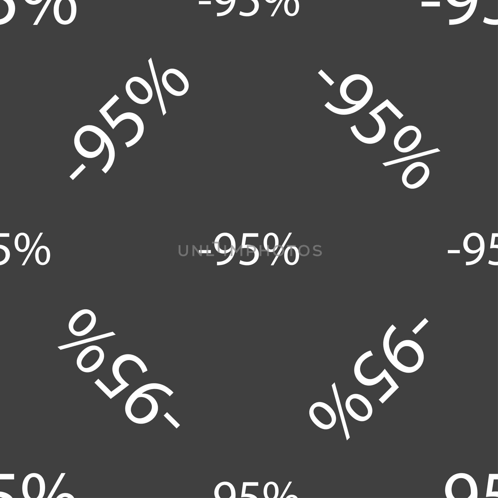 95 percent discount sign icon. Sale symbol. Special offer label. Seamless pattern on a gray background.  by serhii_lohvyniuk