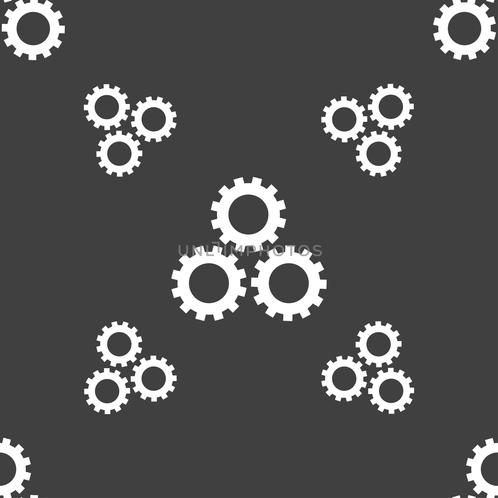 Cog settings sign icon. Cogwheel gear mechanism symbol. Seamless pattern on a gray background.  by serhii_lohvyniuk