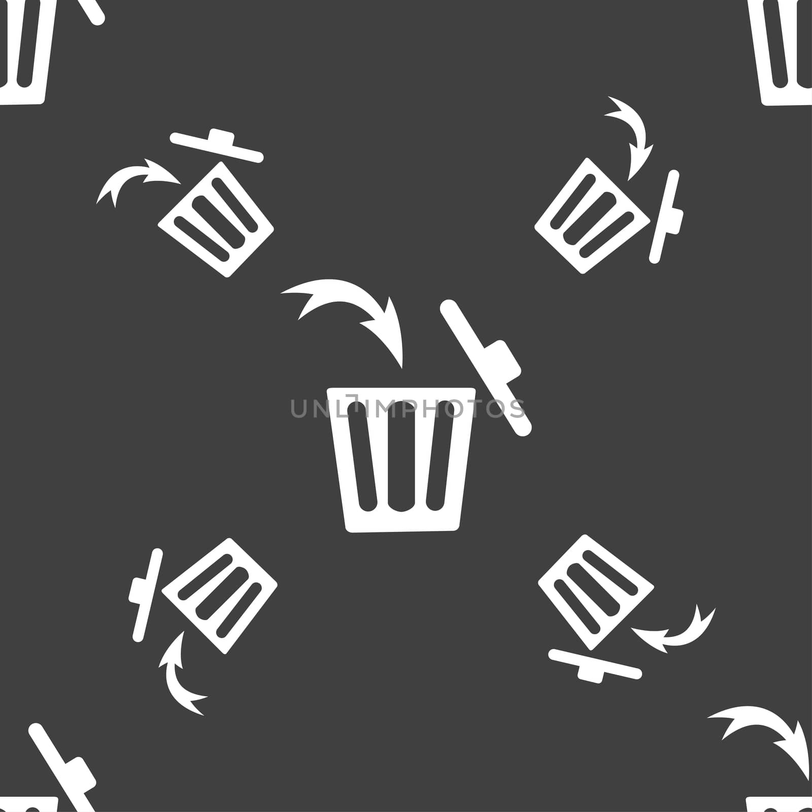 Recycle bin sign icon. Seamless pattern on a gray background.  by serhii_lohvyniuk