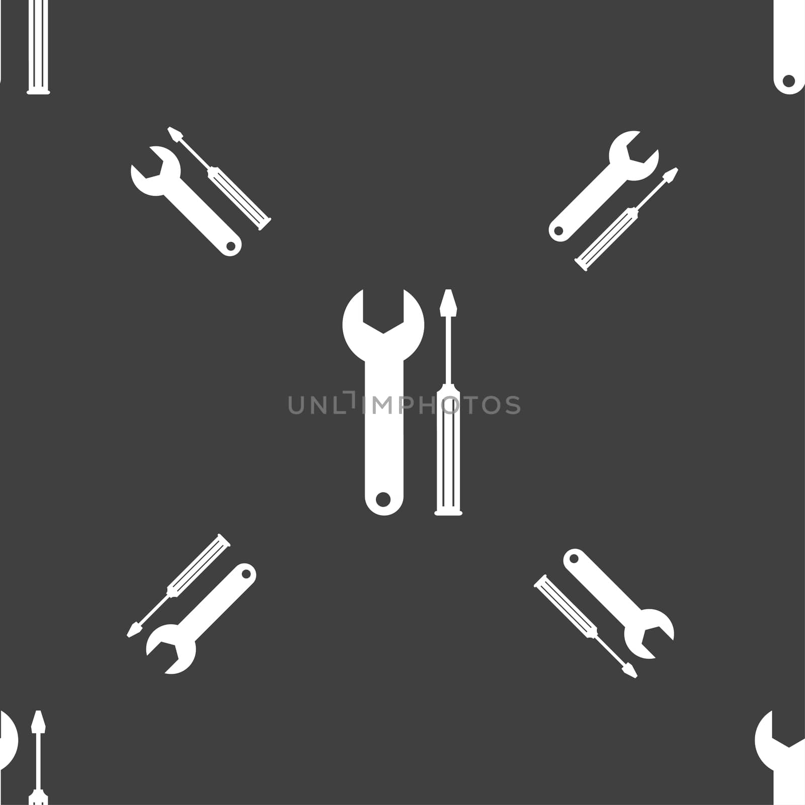 Repair tool sign icon. Service symbol. screwdriver with wrench. Seamless pattern on a gray background. illustration