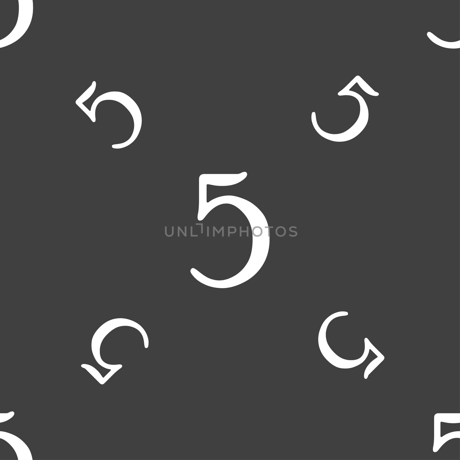 number five icon sign. Seamless pattern on a gray background. illustration