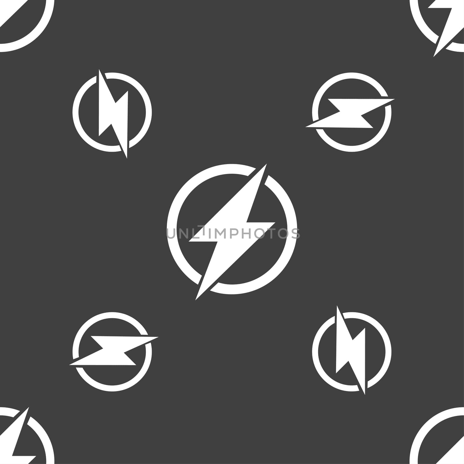 Photo flash sign icon. Lightning symbol. Seamless pattern on a gray background.  by serhii_lohvyniuk