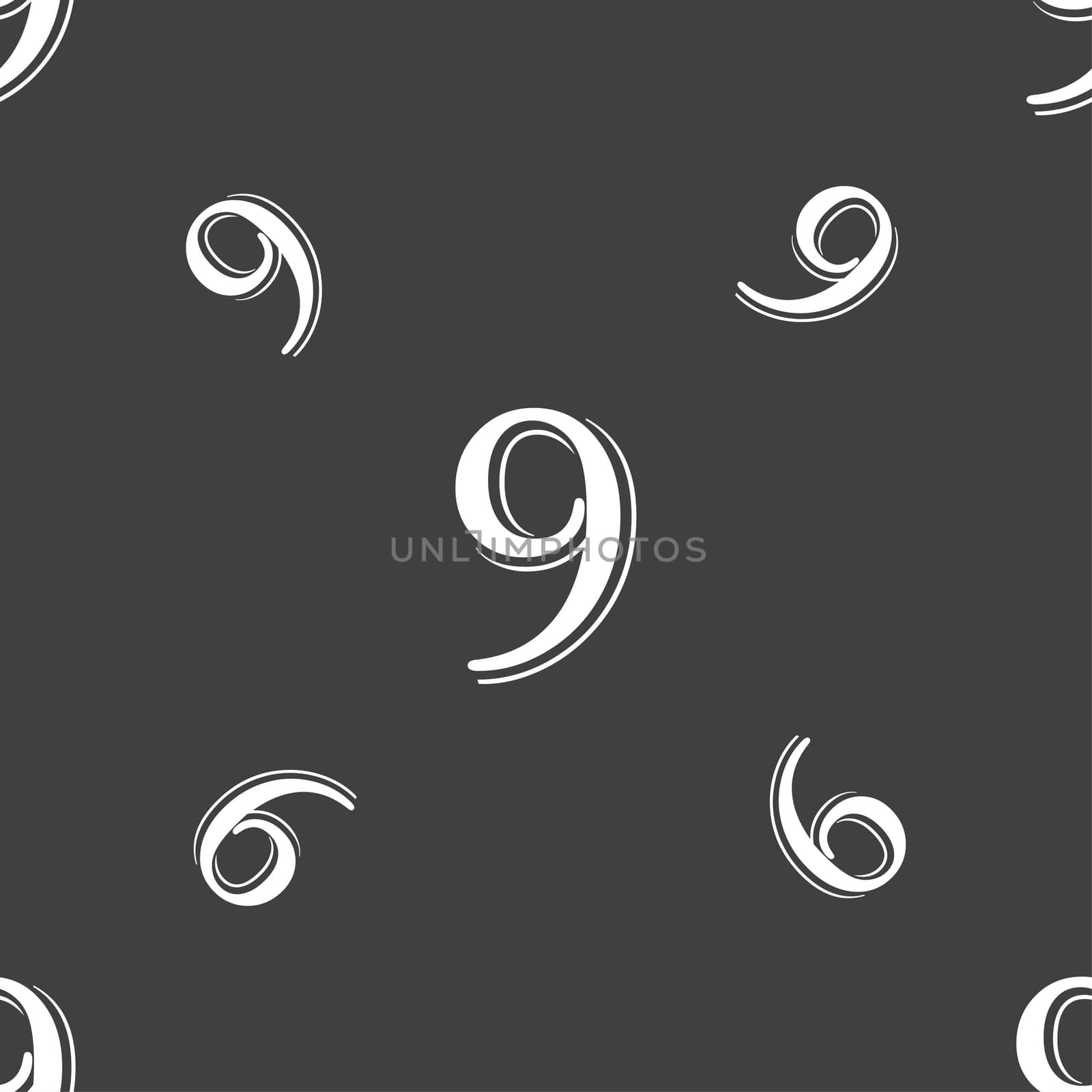 number Nine icon sign. Seamless pattern on a gray background. illustration