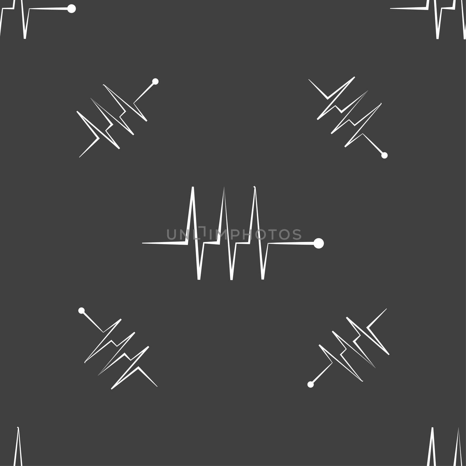 Cardiogram monitoring sign icon. Heart beats symbol. Seamless pattern on a gray background.  by serhii_lohvyniuk