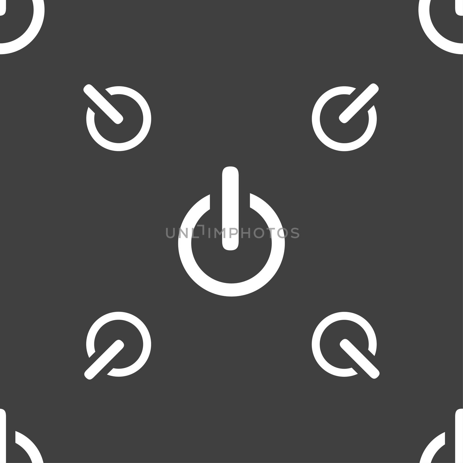 Power sign icon. Switch symbol. Seamless pattern on a gray background.  by serhii_lohvyniuk