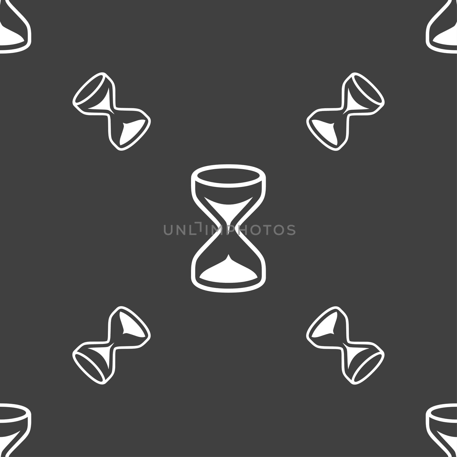 Hourglass sign icon. Sand timer symbol. Seamless pattern on a gray background. illustration