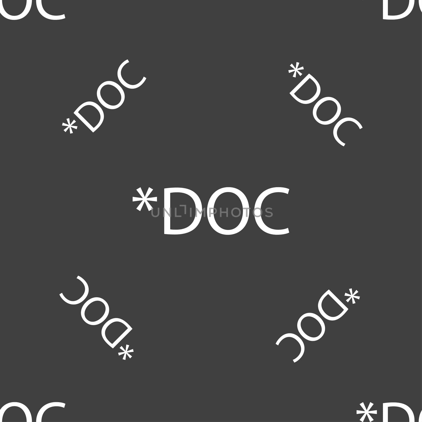 File document icon. Download doc button. Doc file extension symbol. Seamless pattern on a gray background. illustration