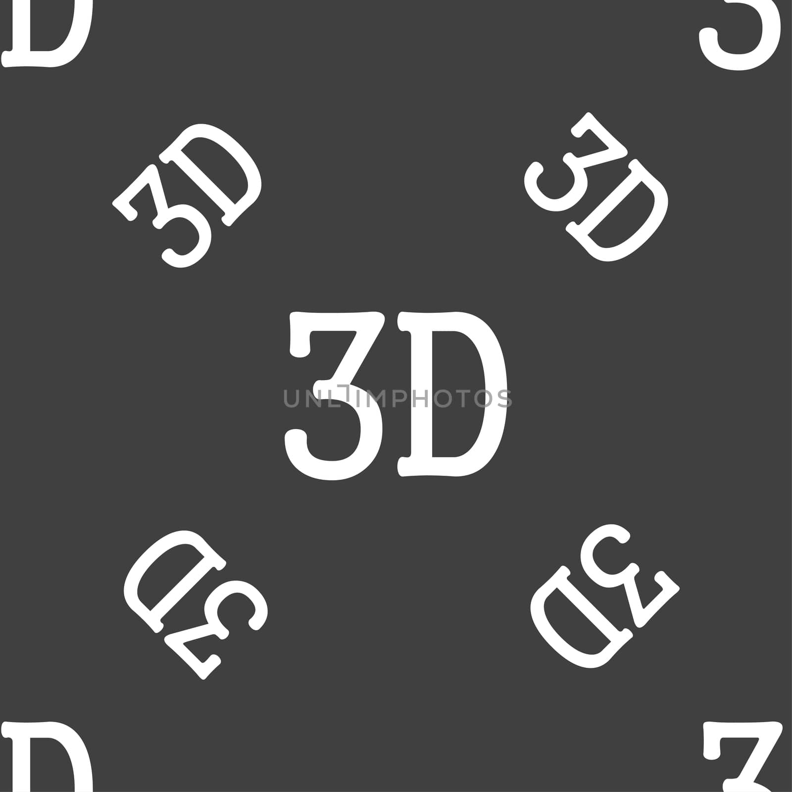 3D sign icon. 3D-New technology symbol. Seamless pattern on a gray background.  by serhii_lohvyniuk