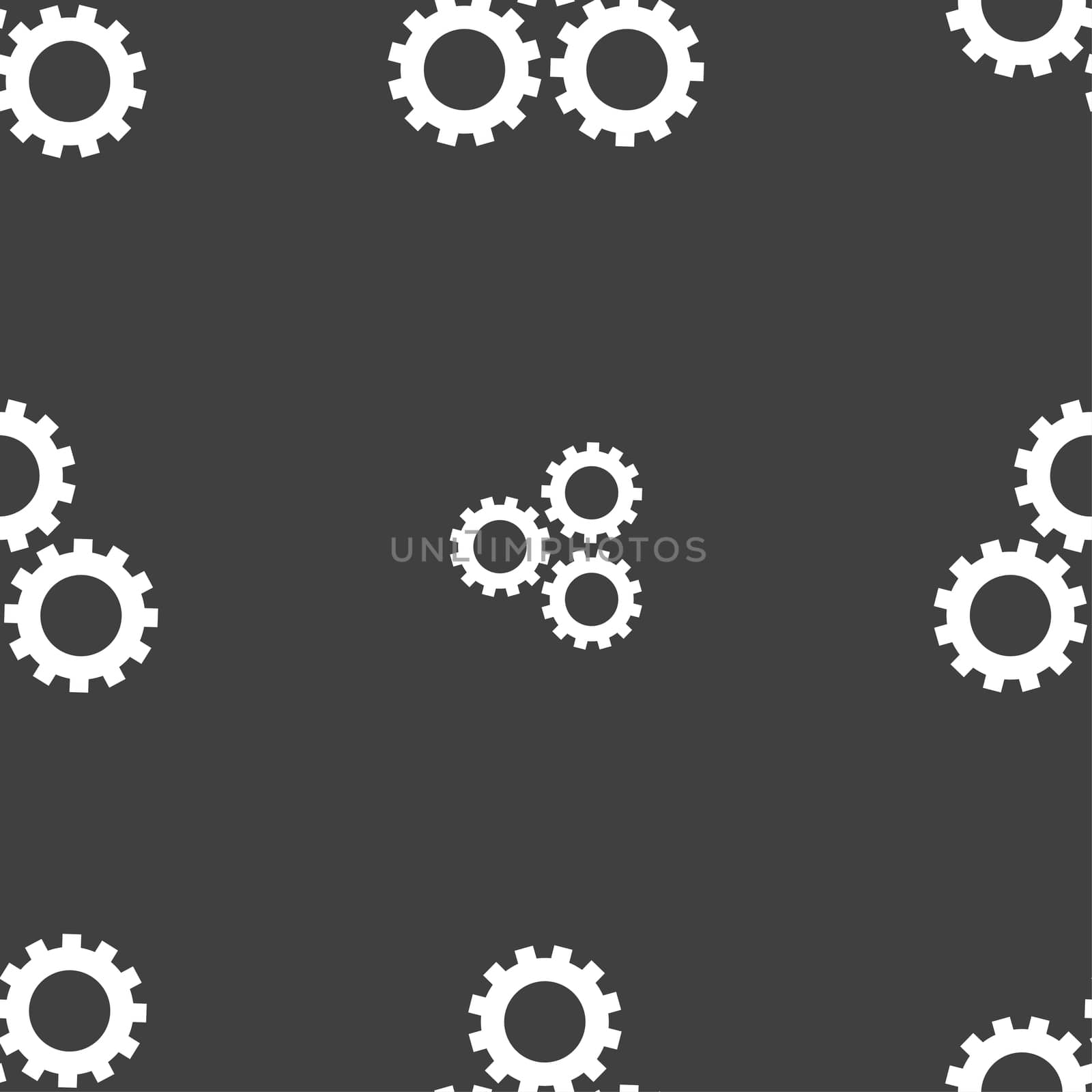 Cog settings sign icon. Cogwheel gear mechanism symbol. Seamless pattern on a gray background.  by serhii_lohvyniuk