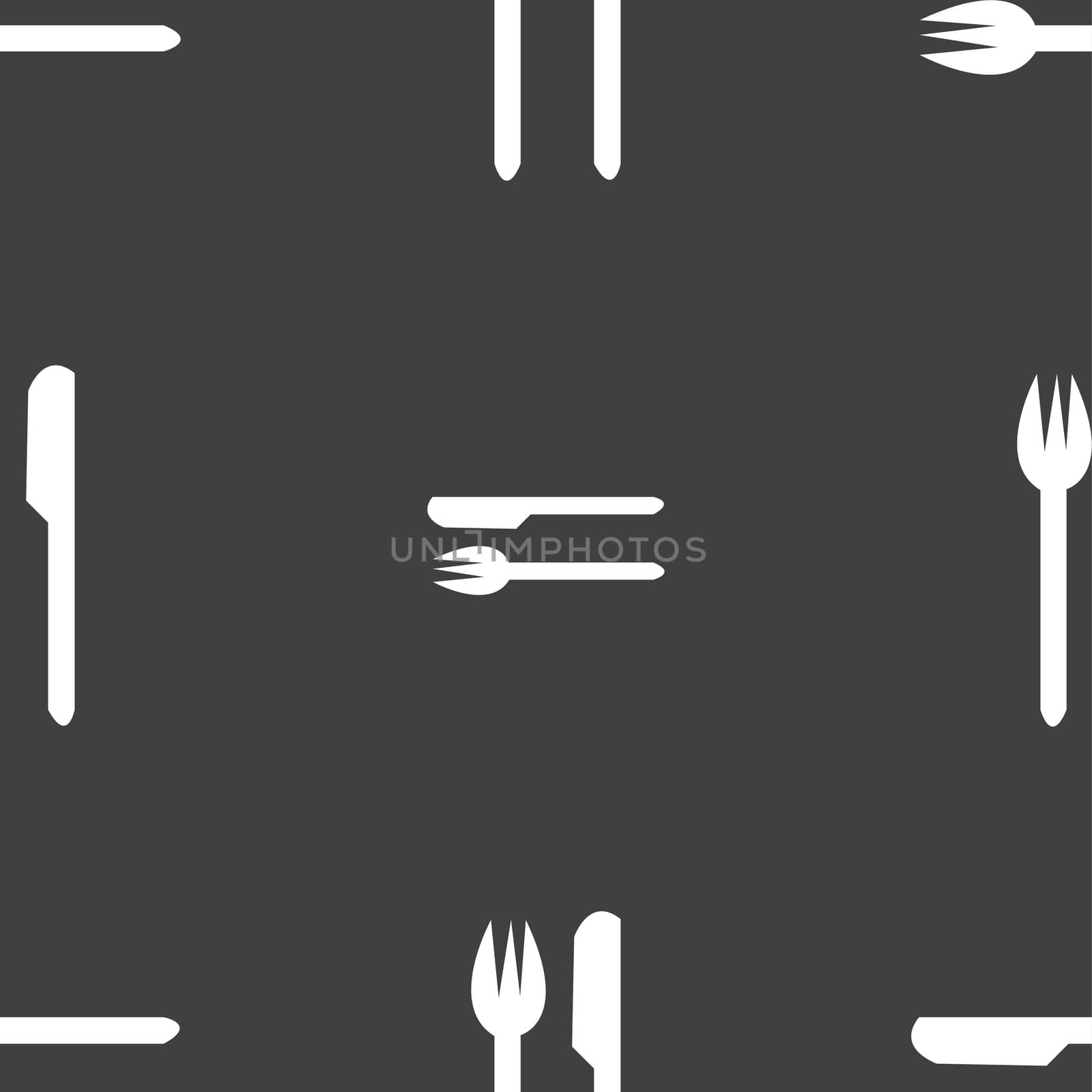 Eat sign icon. Cutlery symbol. Fork and knife. Seamless pattern on a gray background.  by serhii_lohvyniuk