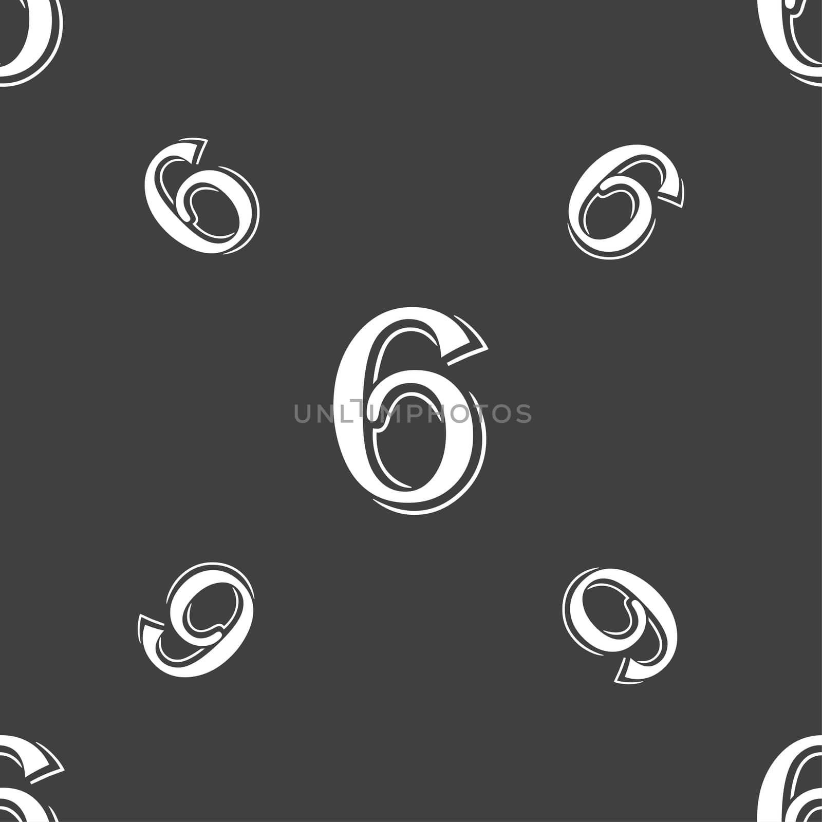 number six icon sign. Seamless pattern on a gray background.  by serhii_lohvyniuk