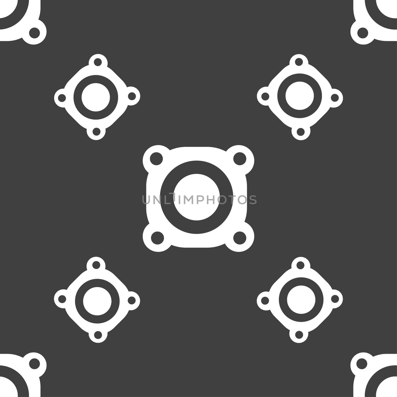 Speaker volume sign icon. Sound symbol. Seamless pattern on a gray background. illustration