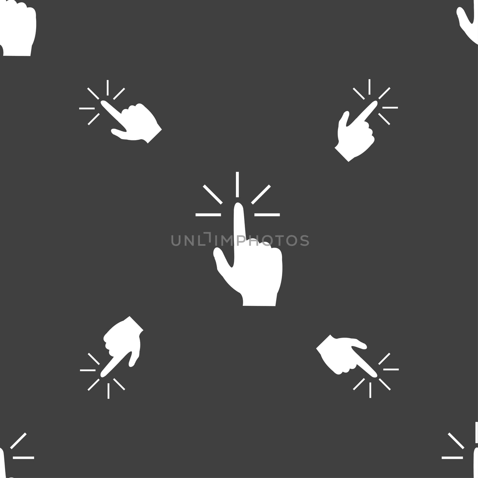 Click here hand icon sign. Seamless pattern on a gray background.  by serhii_lohvyniuk