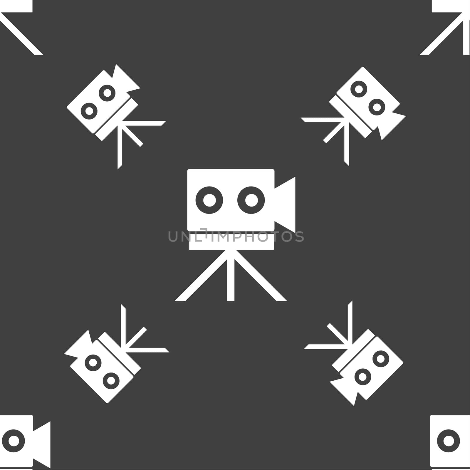 Video camera sign icon.content button. Seamless pattern on a gray background. illustration