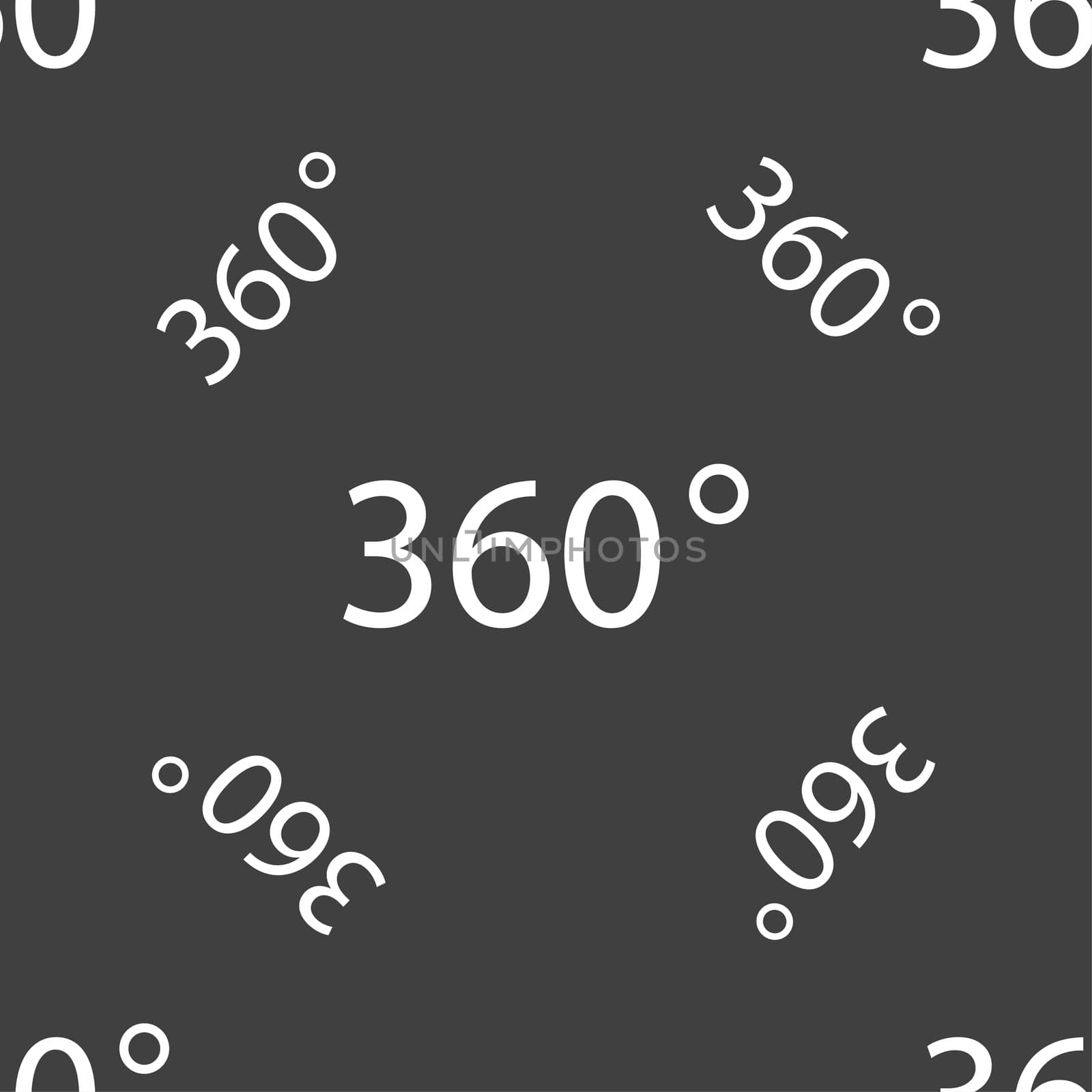 Angle 360 degrees sign icon. Geometry math symbol. Full rotation. Seamless pattern on a gray background. illustration