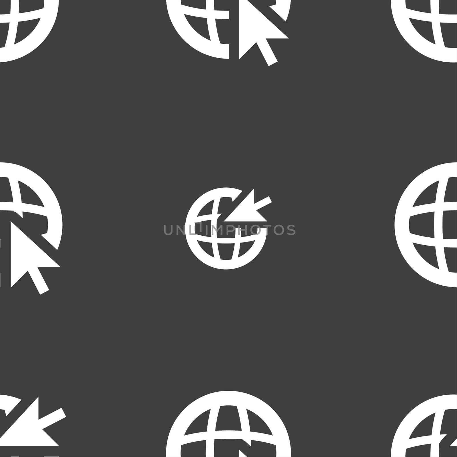 Internet sign icon. World wide web symbol. Cursor pointer. Seamless pattern on a gray background. illustration