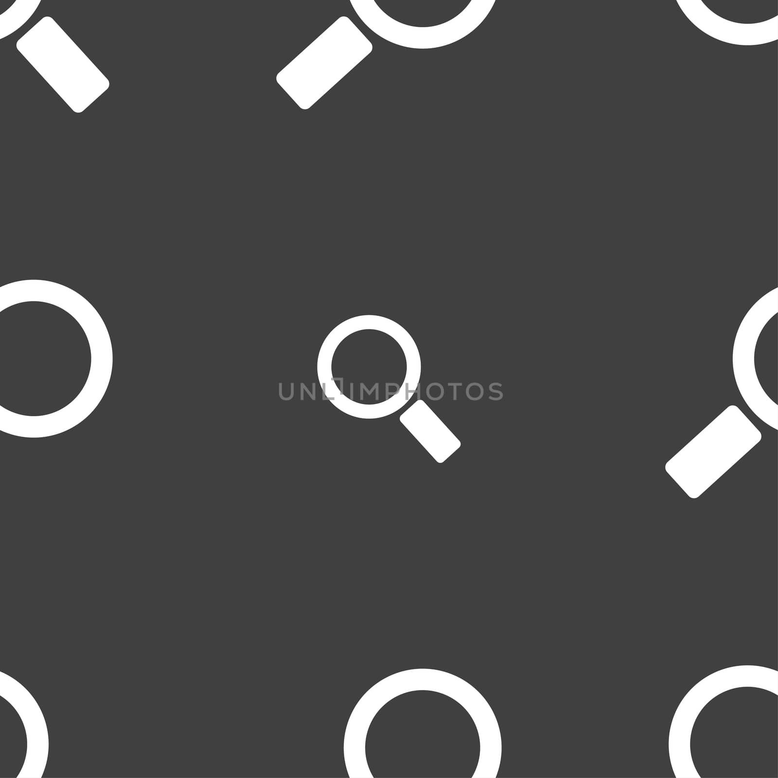 Magnifier glass sign icon. Zoom tool button. Navigation search symbol. Seamless pattern on a gray background. illustration