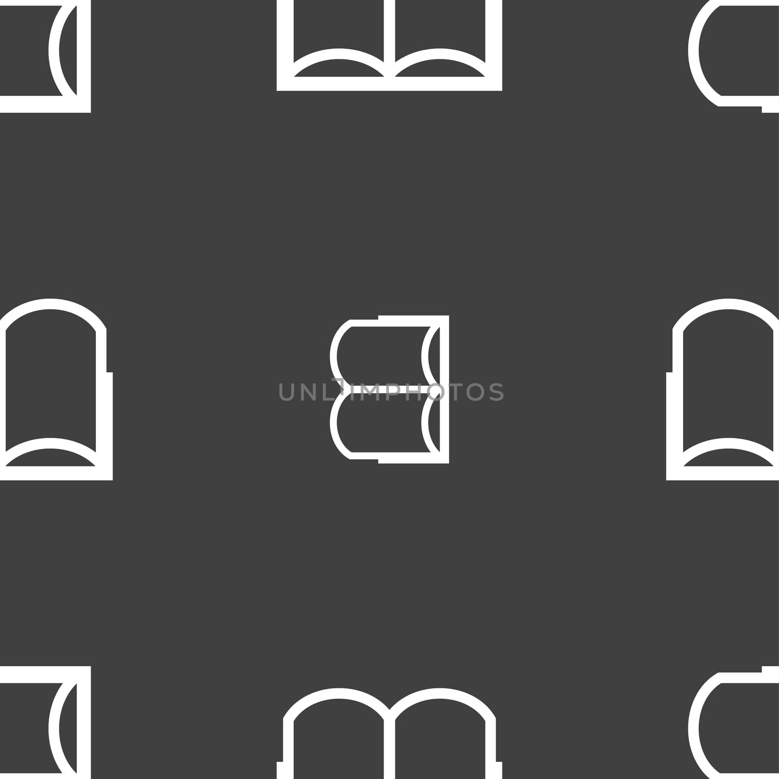 Book sign icon. Open book symbol. Seamless pattern on a gray background. illustration