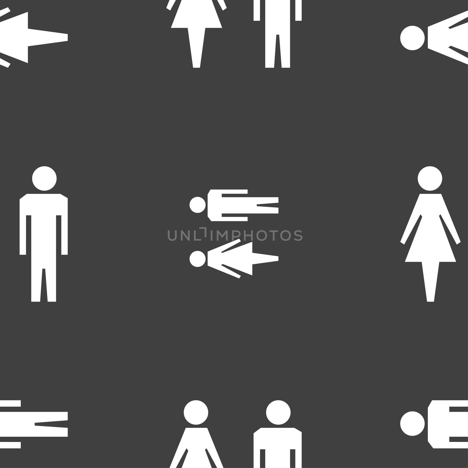 WC sign icon. Toilet symbol. Male and Female toilet. Seamless pattern on a gray background. illustration
