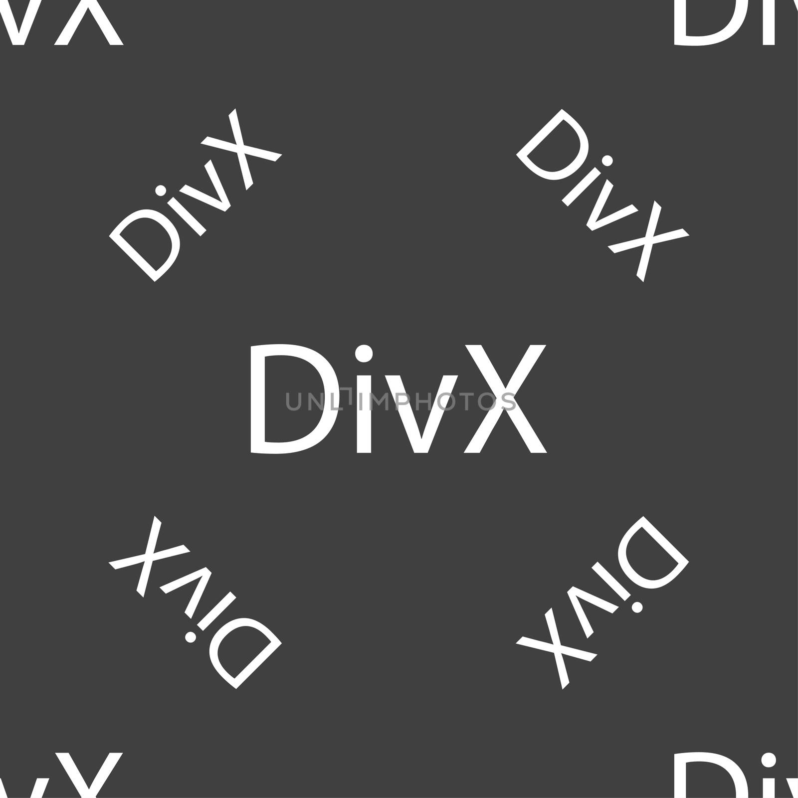 DivX video format sign icon. symbol. Seamless pattern on a gray background. illustration