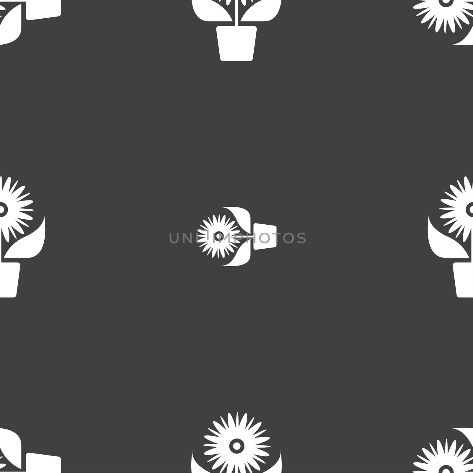 Flowers in pot icon sign. Seamless pattern on a gray background. illustration