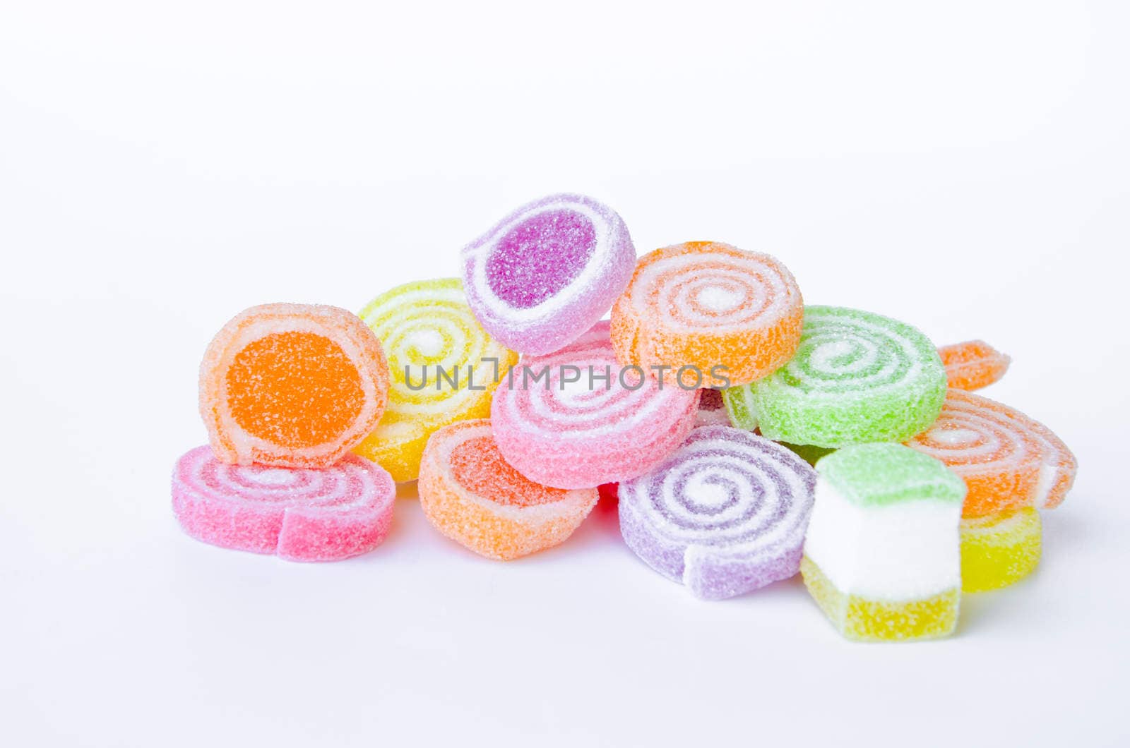 Jelly sugar candies on white background