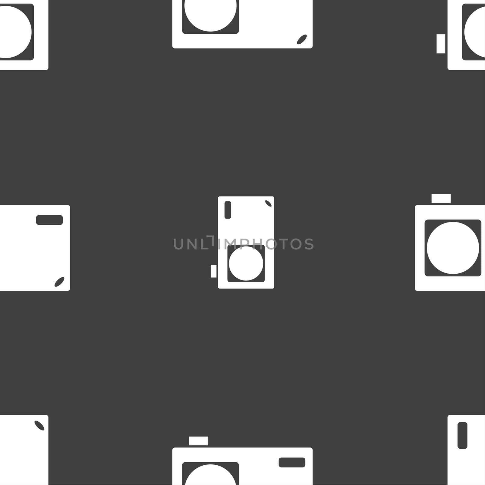 Photo camera sign icon. Digital symbol. Seamless pattern on a gray background. illustration