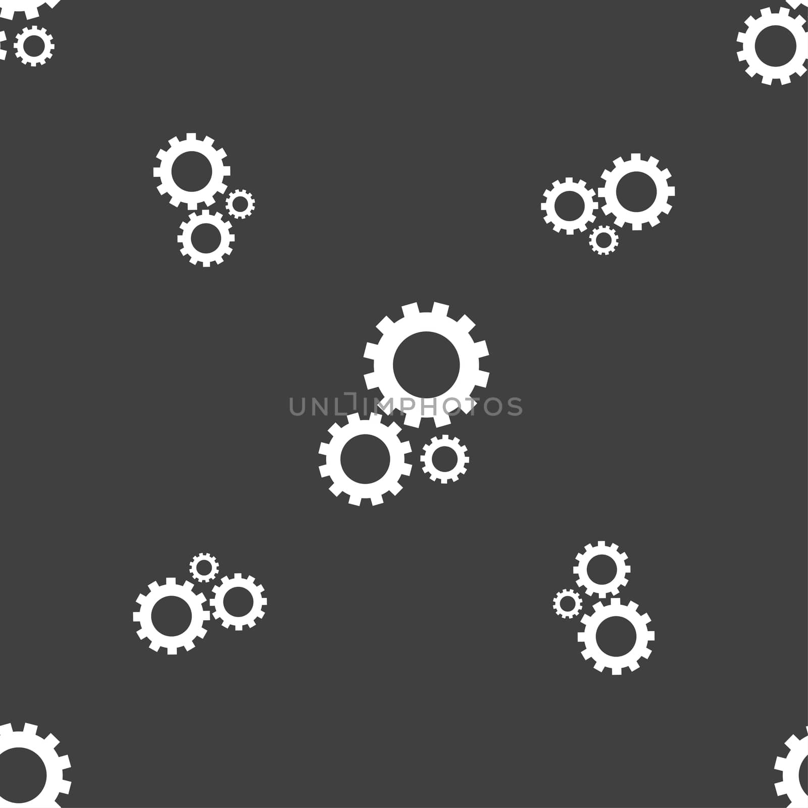 Cog settings sign icon. Cogwheel gear mechanism symbol. Seamless pattern on a gray background. illustration