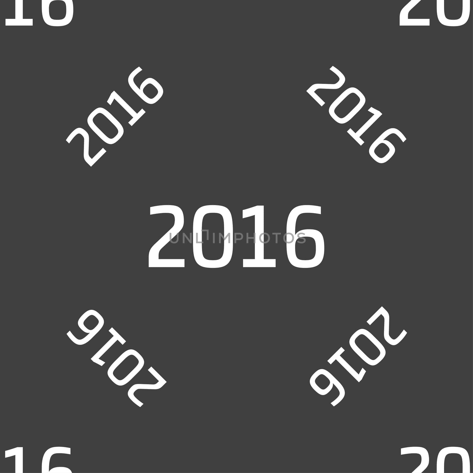 Happy new year 2016 sign icon. Calendar date. Seamless pattern on a gray background. illustration