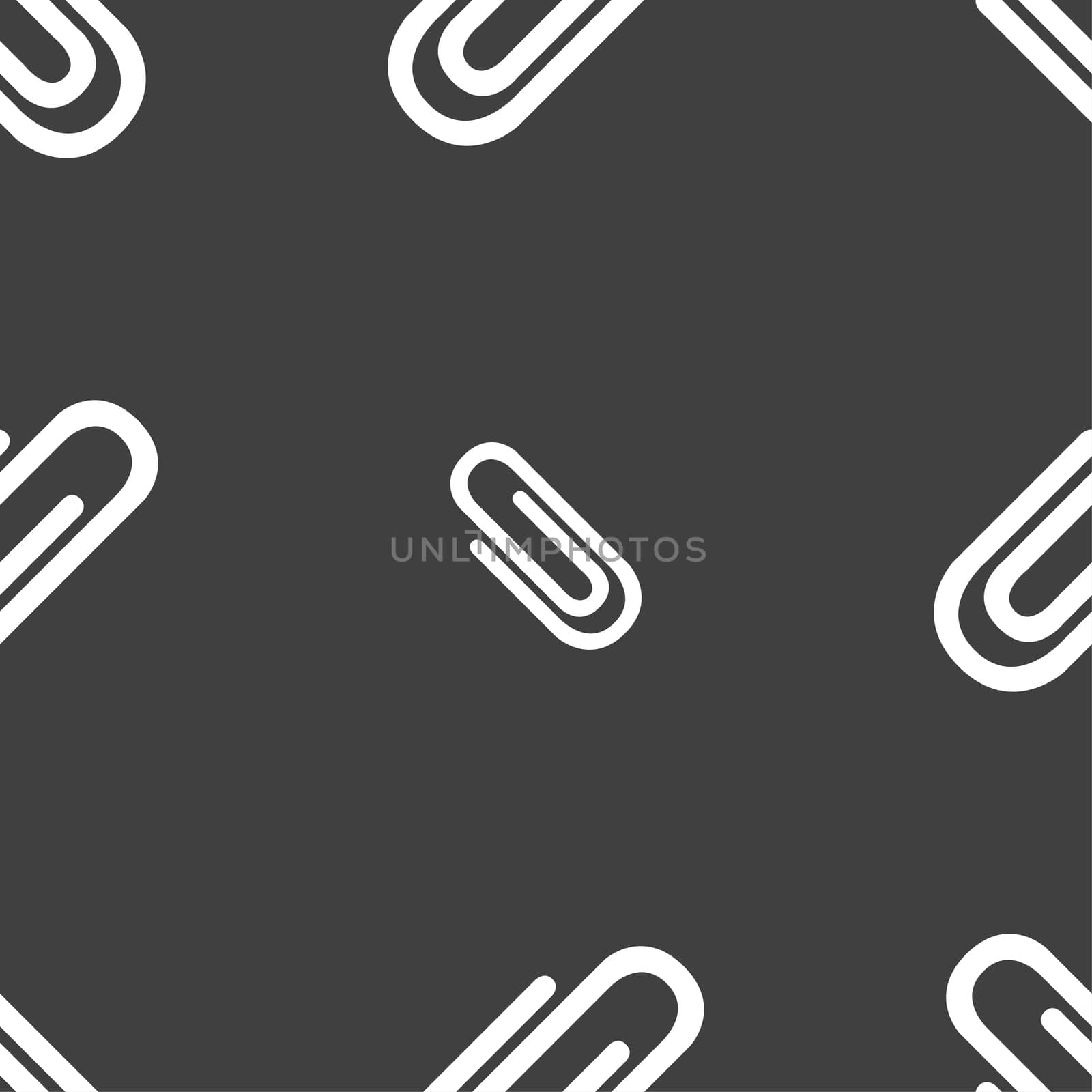 Paper clip sign icon. Clip symbol. Seamless pattern on a gray background. illustration