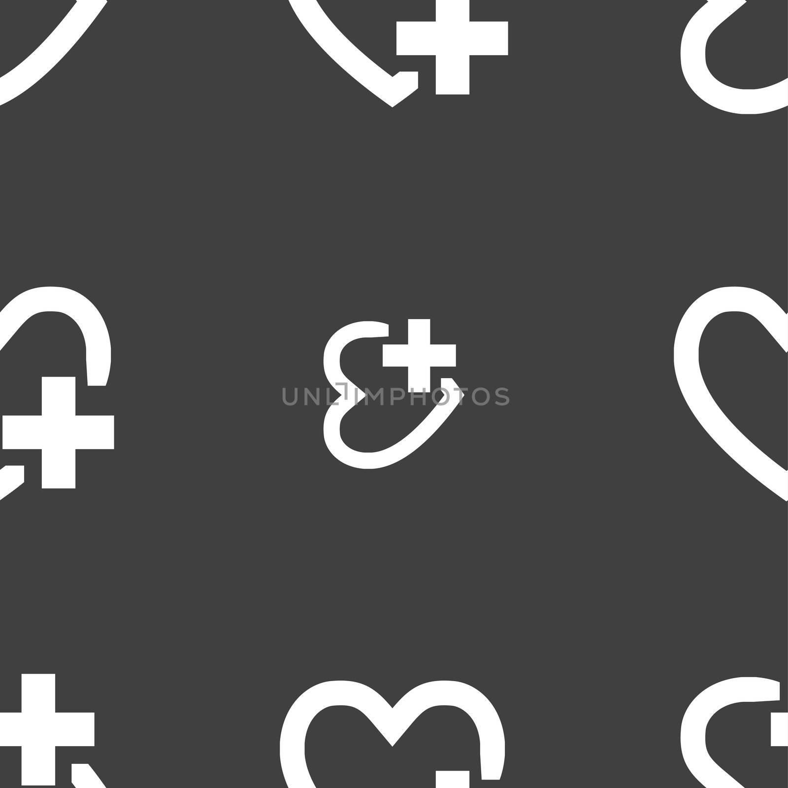 Heart sign icon. Love symbol. Seamless pattern on a gray background.  by serhii_lohvyniuk