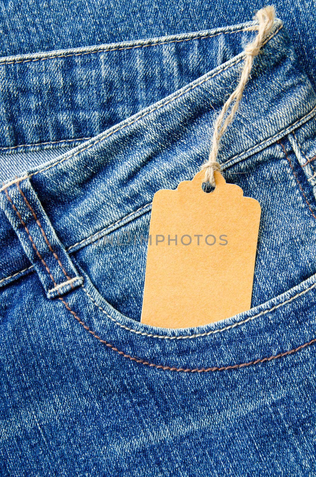 blue denim jeans with paper label
