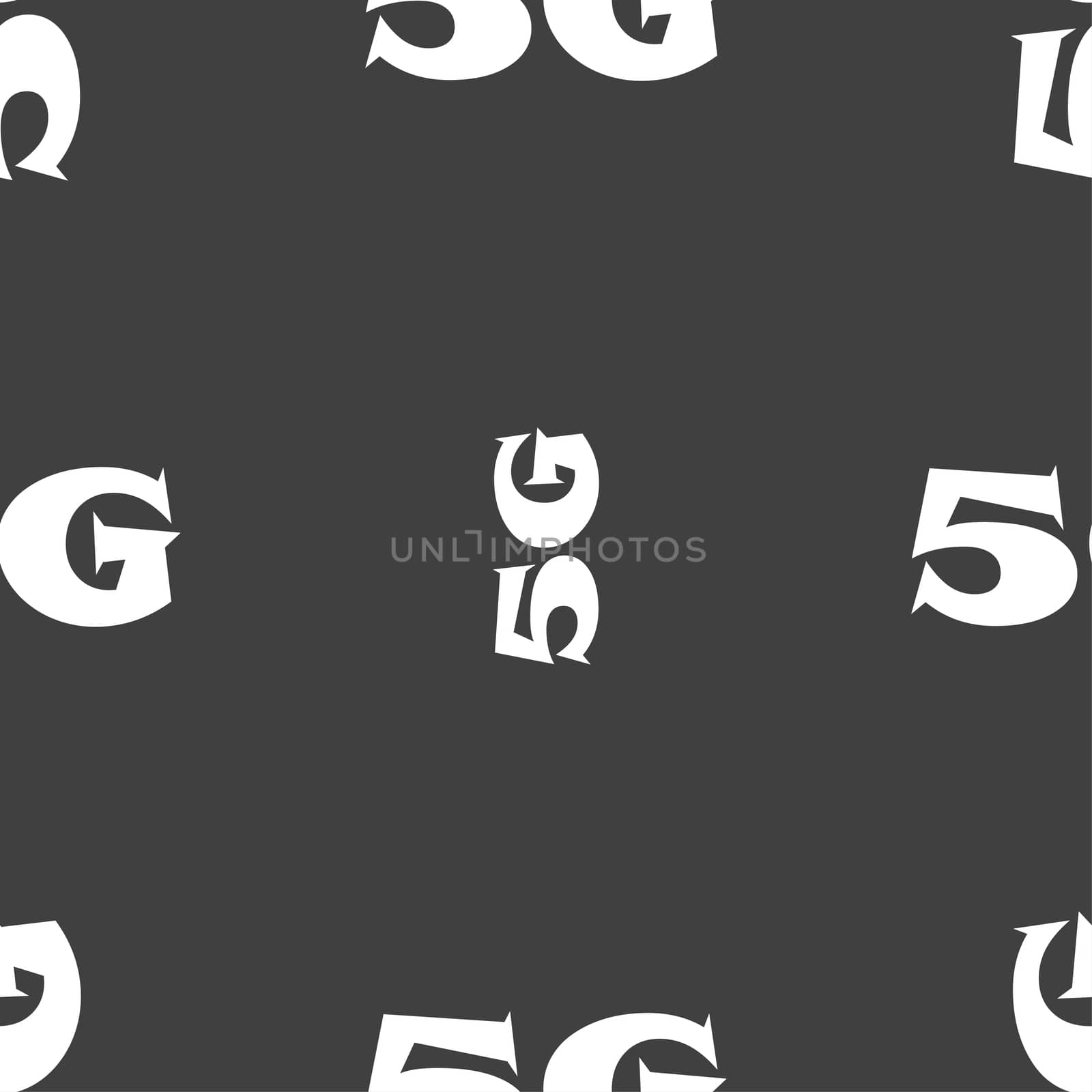 5G sign icon. Mobile telecommunications technology symbol. Seamless pattern on a gray background. illustration