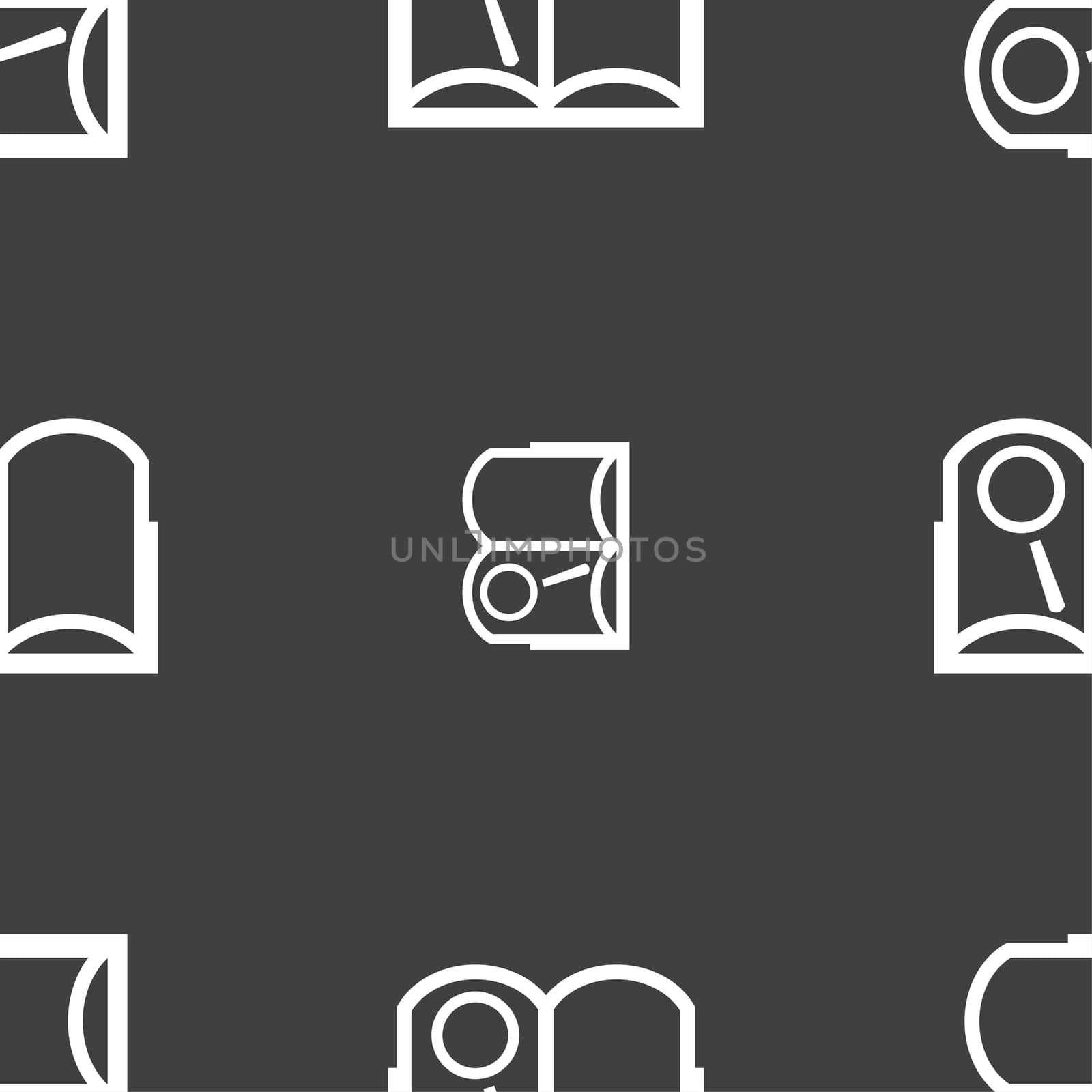 Book sign icon. Open book symbol. Seamless pattern on a gray background.  by serhii_lohvyniuk