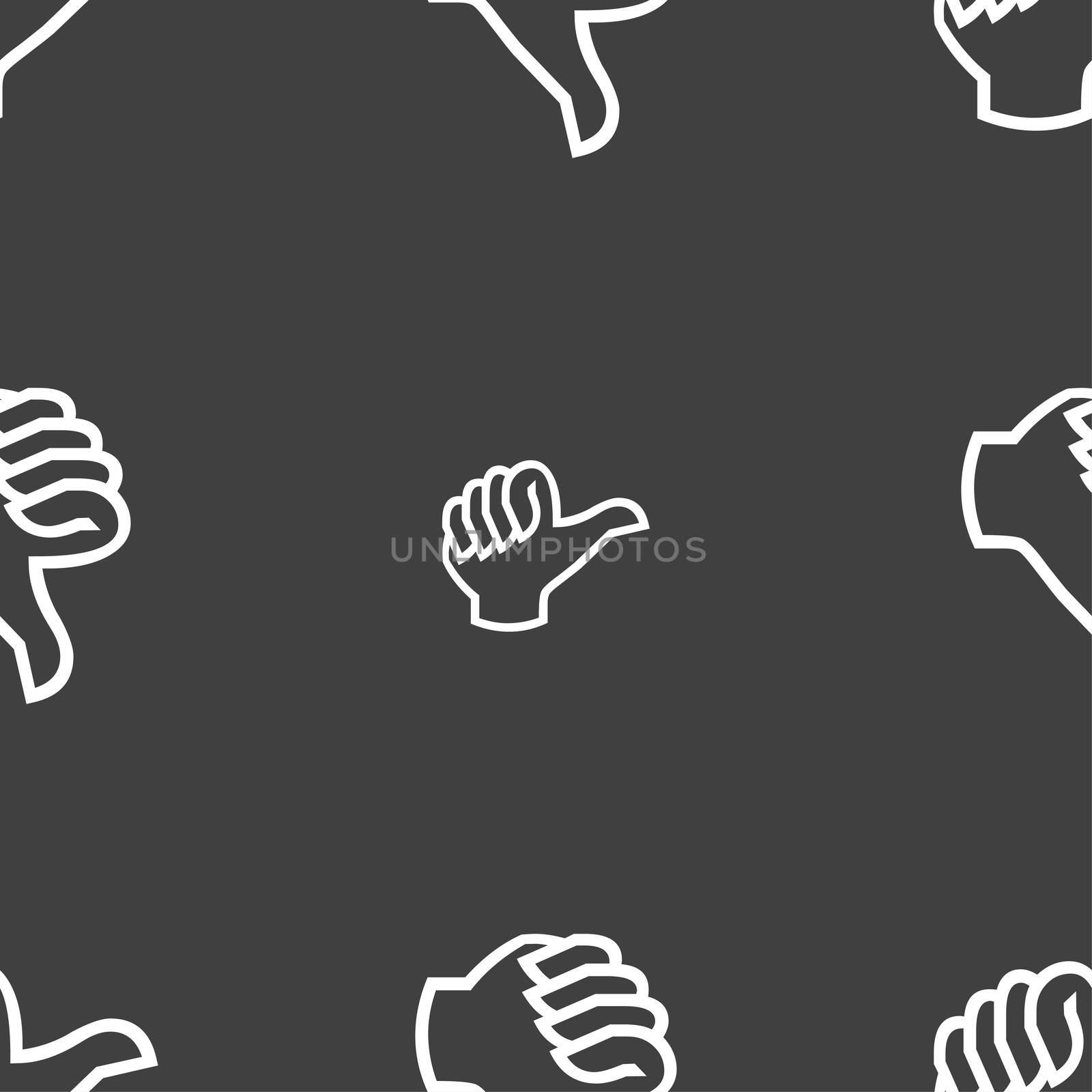 Dislike sign icon. Thumb down. Hand finger down symbol. Seamless pattern on a gray background.  by serhii_lohvyniuk