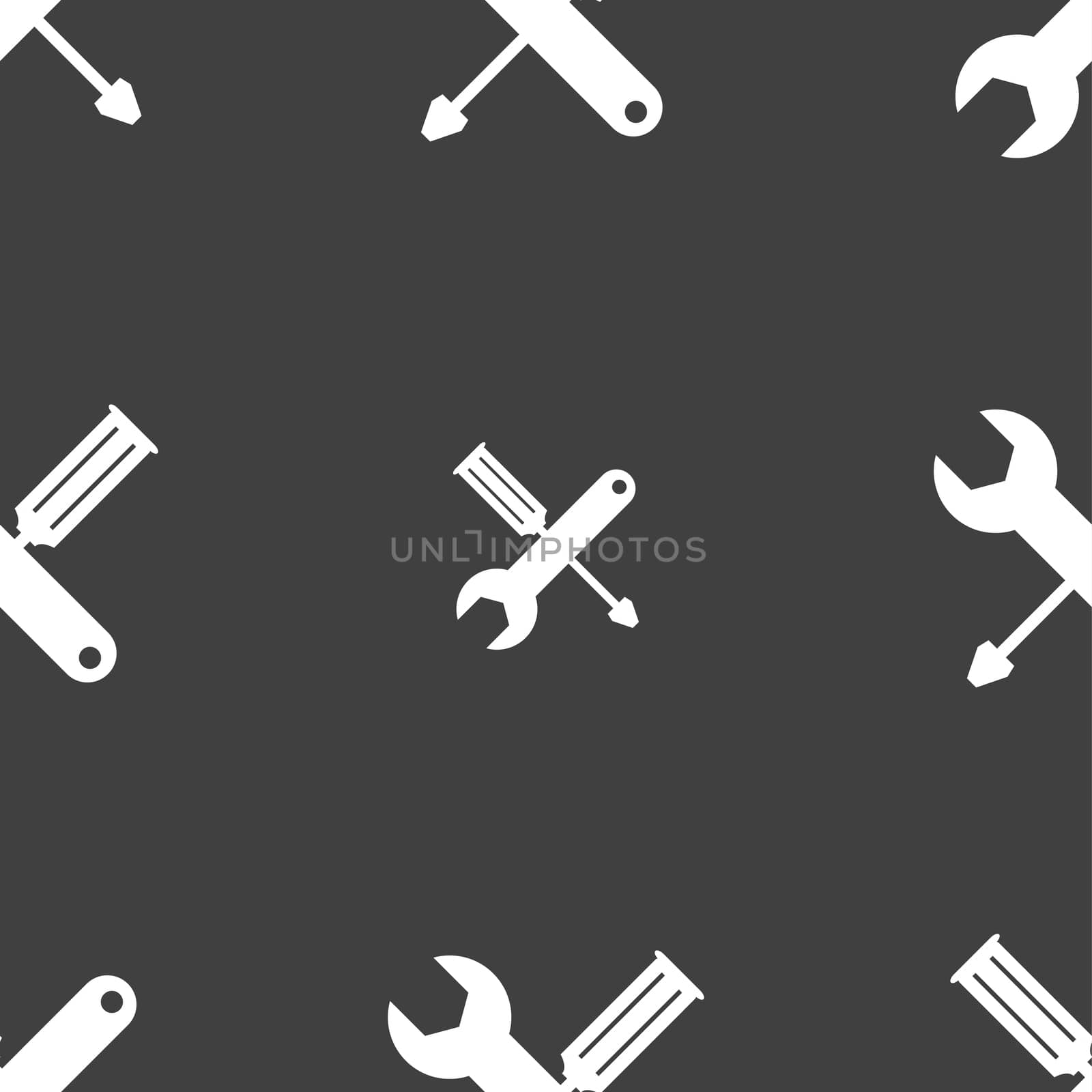 Repair tool sign icon. Service symbol. screwdriver with wrench. Seamless pattern on a gray background.  by serhii_lohvyniuk