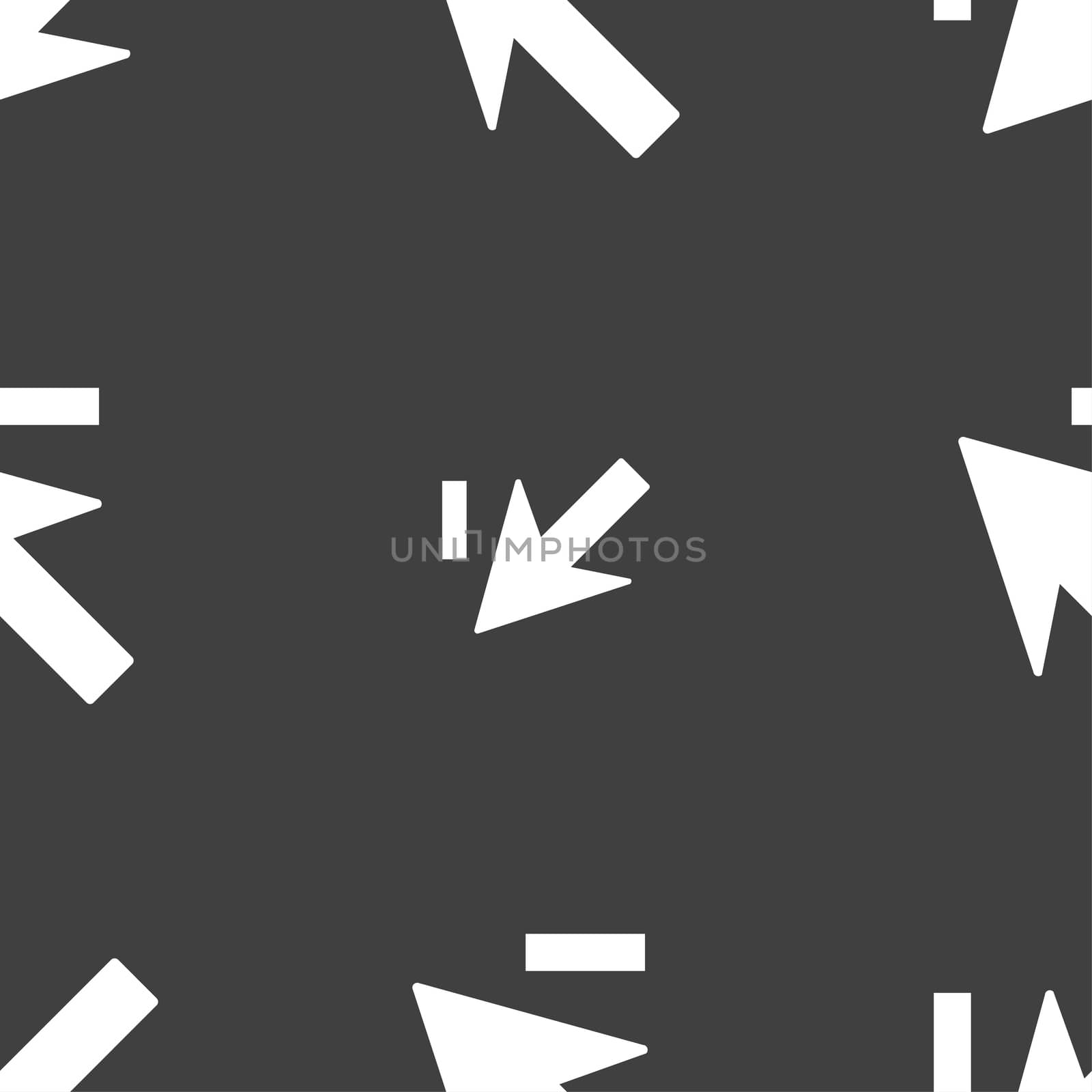 Cursor, arrow minus icon sign. Seamless pattern on a gray background. illustration