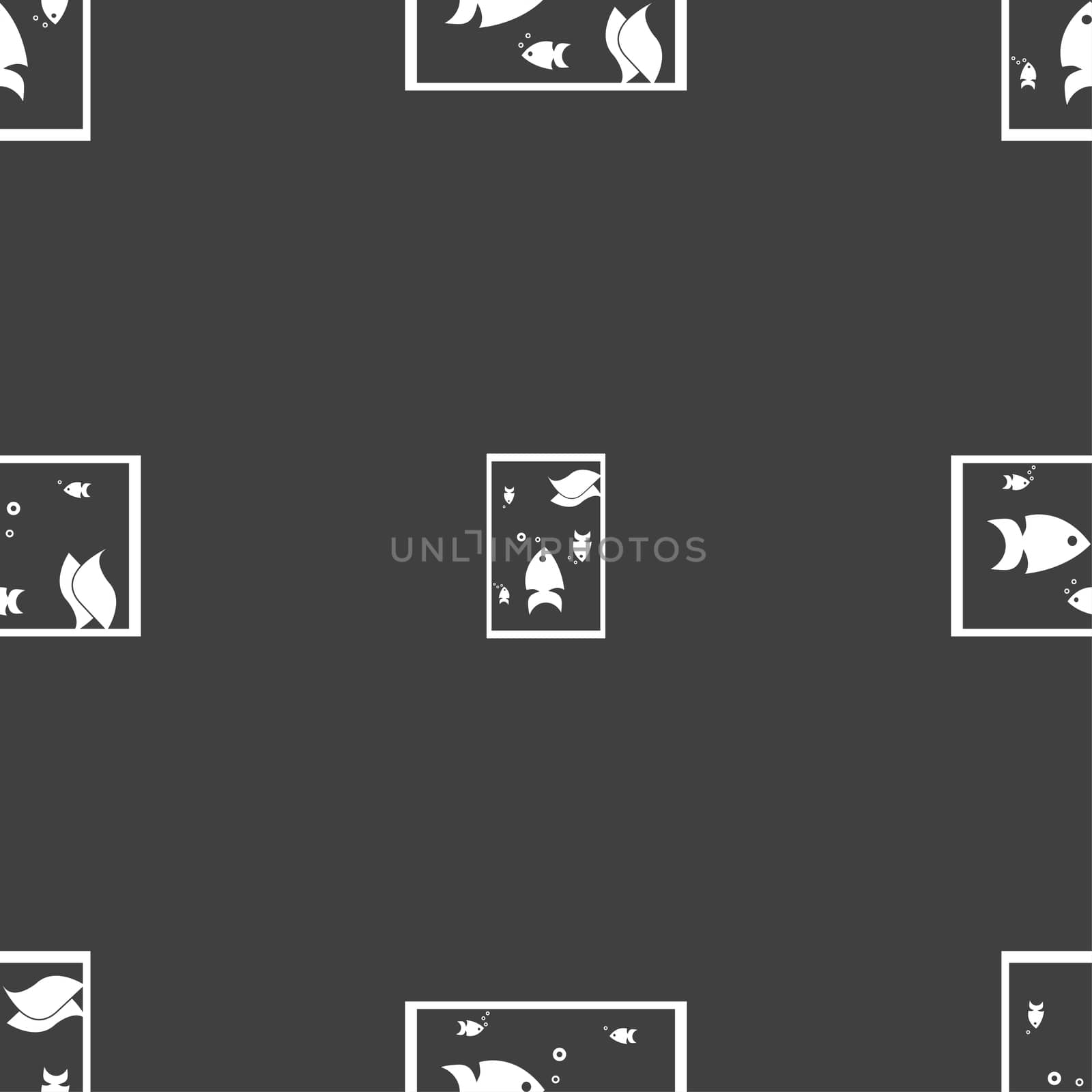 Aquarium, Fish in water icon sign. Seamless pattern on a gray background. illustration