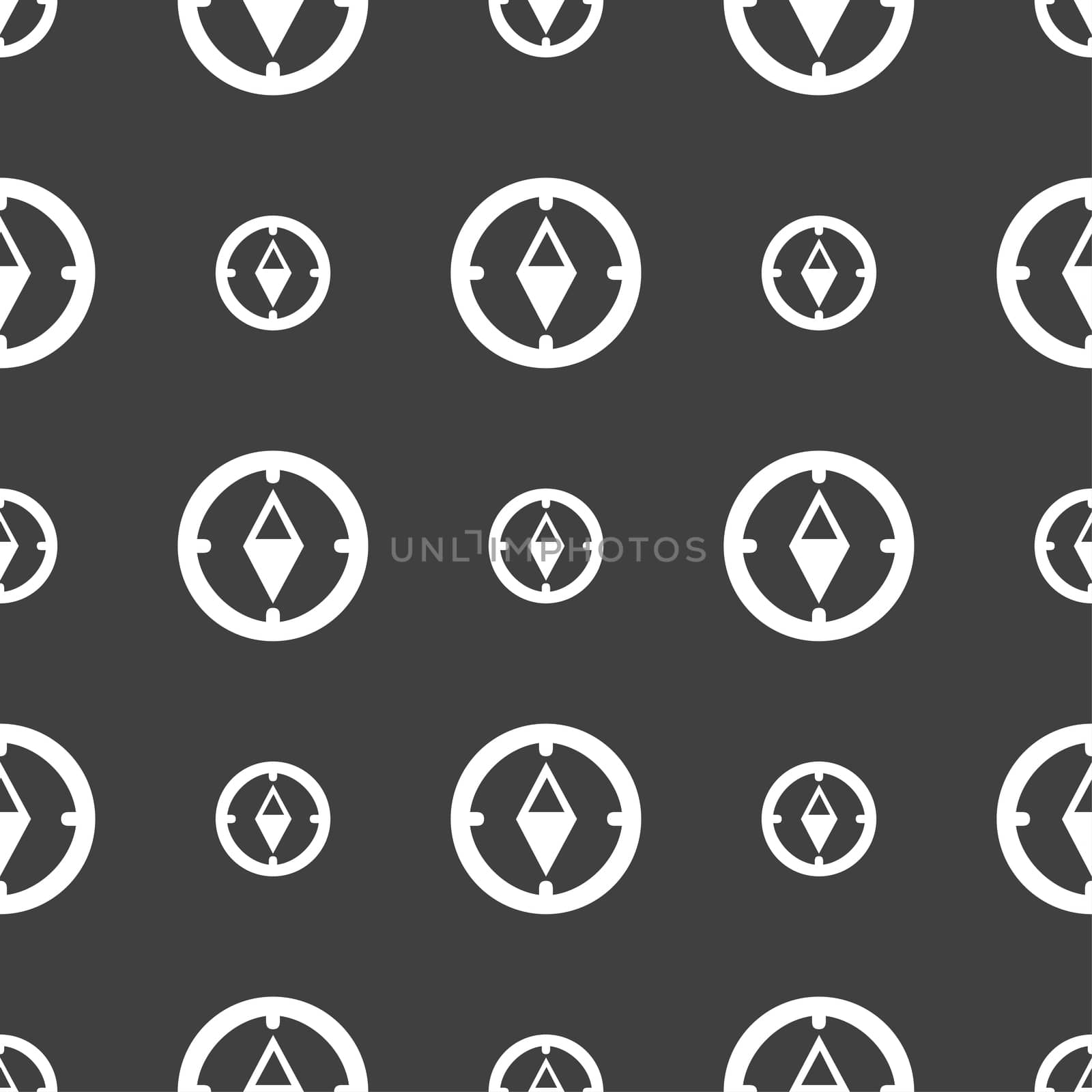 Compass sign icon. Windrose navigation symbol. Seamless pattern on a gray background. illustration
