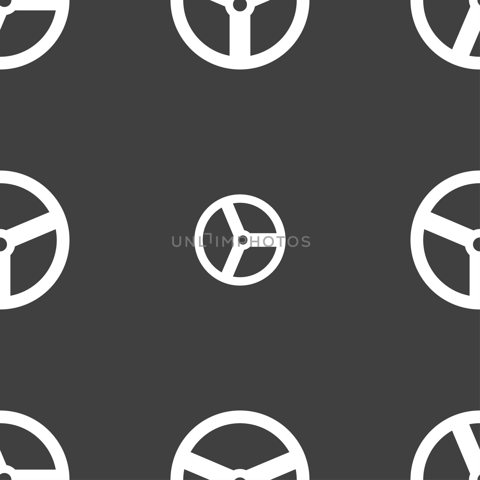 Steering wheel icon sign. Seamless pattern on a gray background.  by serhii_lohvyniuk