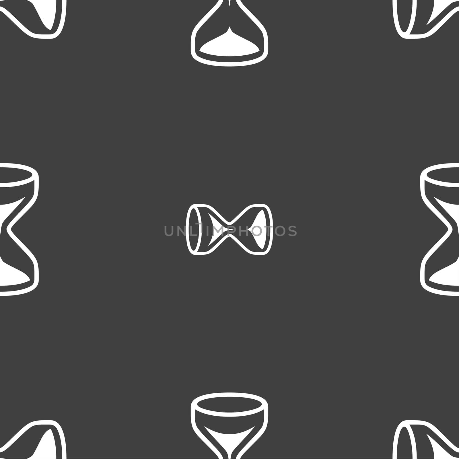 Hourglass sign icon. Sand timer symbol. Seamless pattern on a gray background. illustration