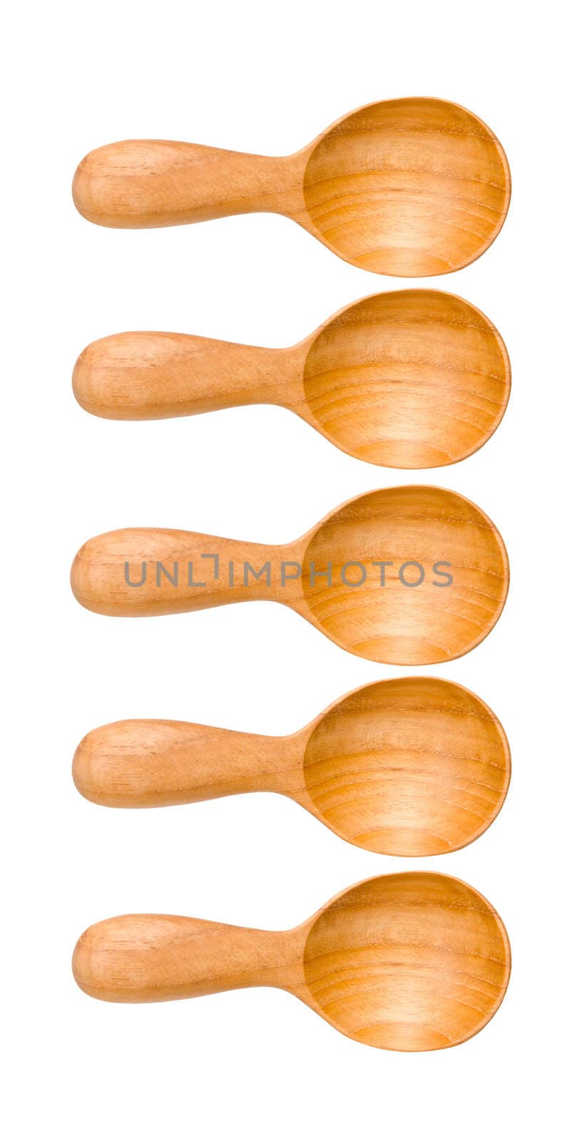 Isolated many wooden Kitchen spoons on white background by Gamjai