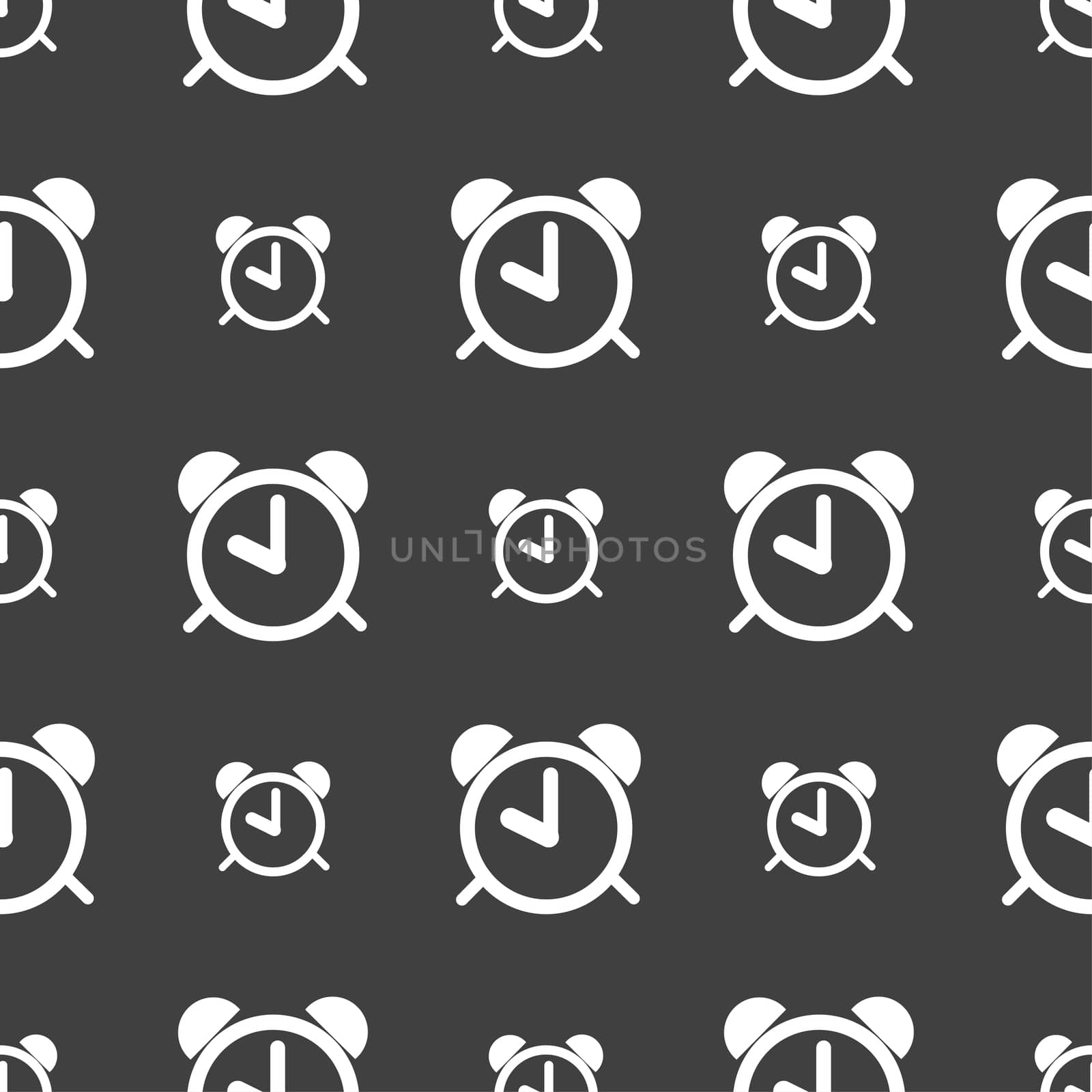 Alarm clock sign icon. Wake up alarm symbol. Seamless pattern on a gray background. illustration