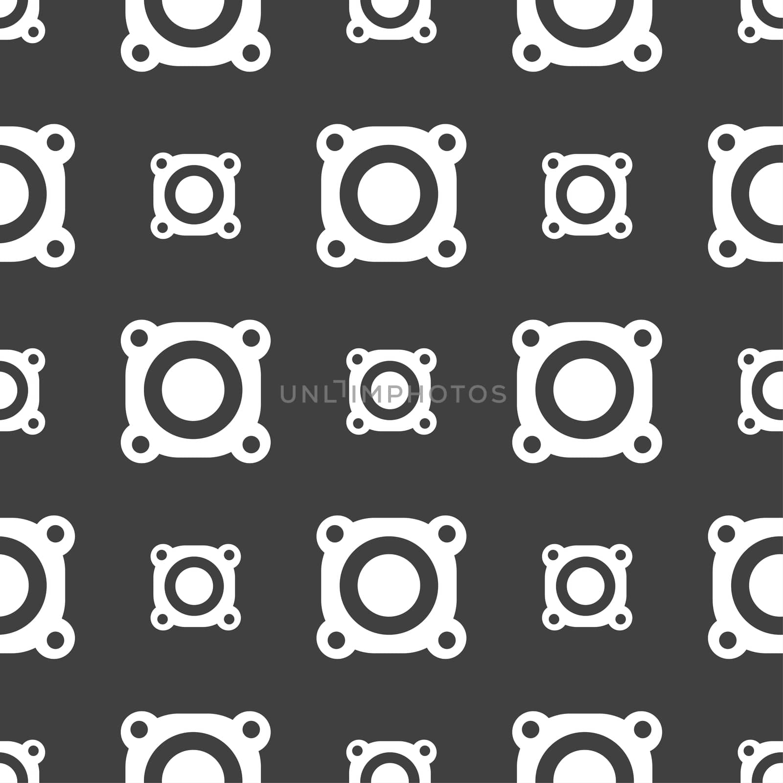 Speaker volume sign icon. Sound symbol. Seamless pattern on a gray background.  by serhii_lohvyniuk