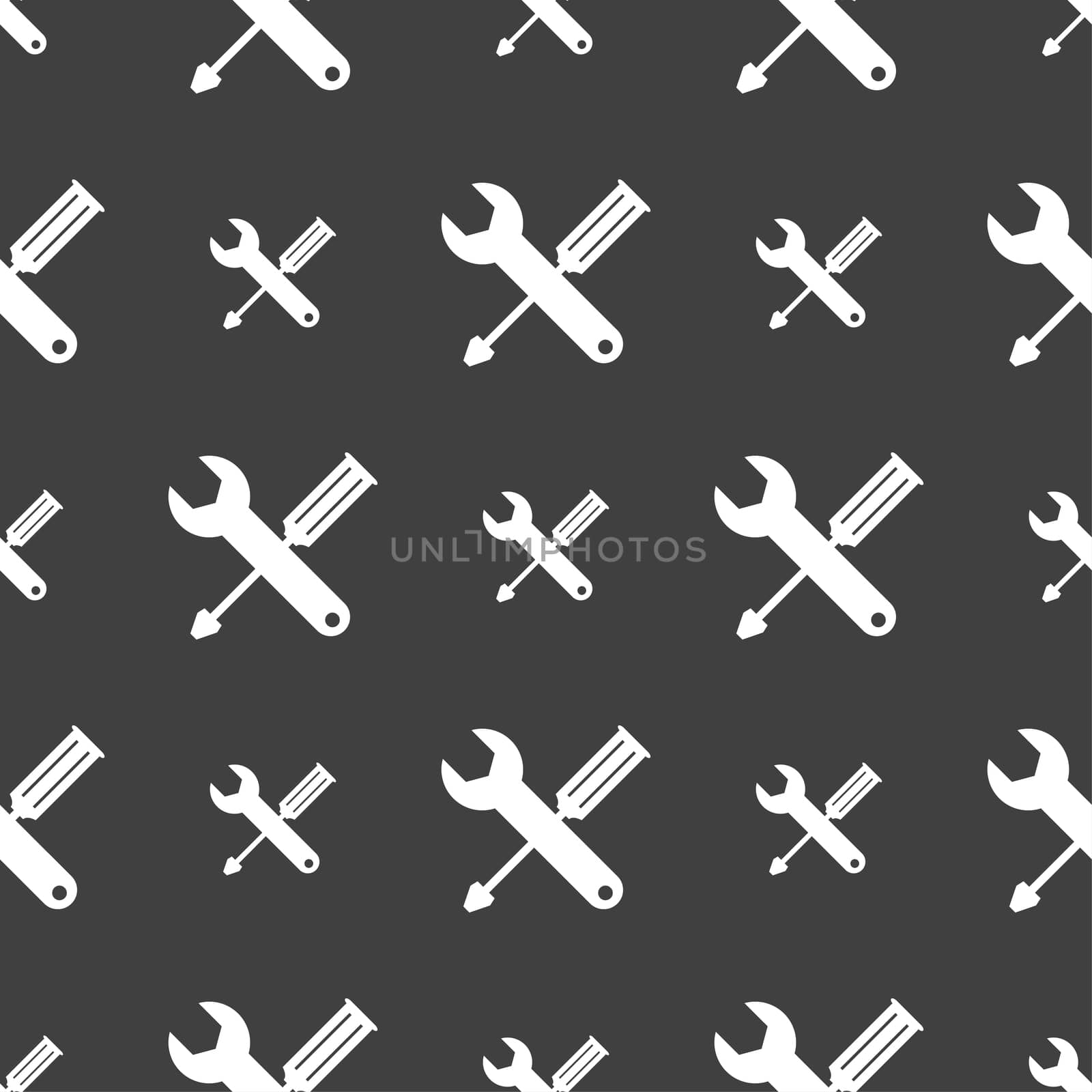 Repair tool sign icon. Service symbol. screwdriver with wrench. Seamless pattern on a gray background.  by serhii_lohvyniuk