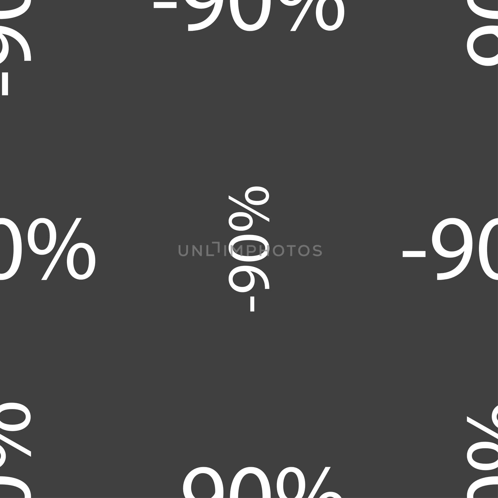 90 percent discount sign icon. Sale symbol. Special offer label. Seamless pattern on a gray background.  by serhii_lohvyniuk