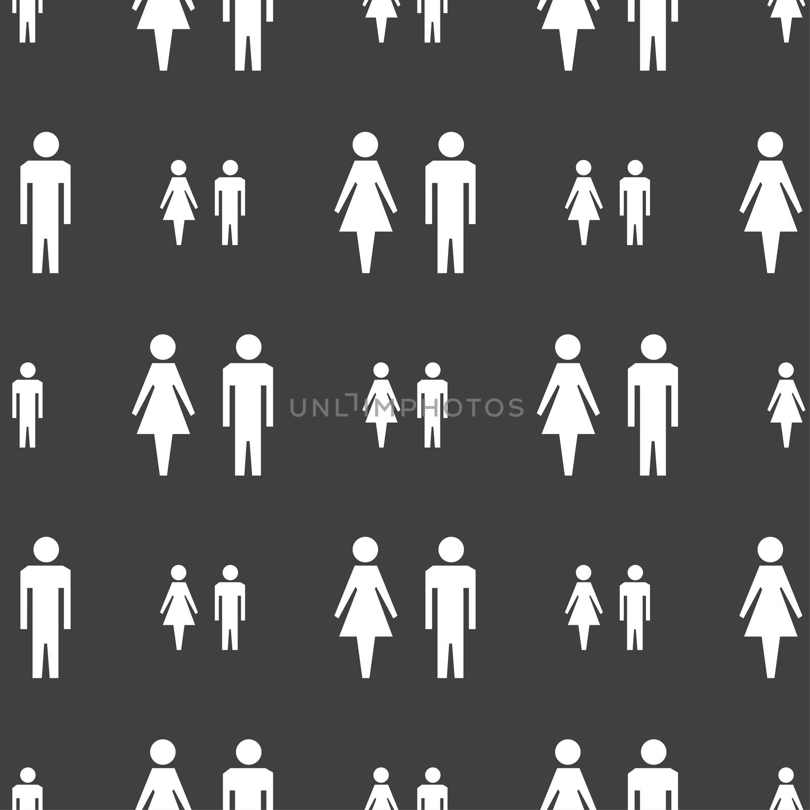 WC sign icon. Toilet symbol. Male and Female toilet. Seamless pattern on a gray background.  by serhii_lohvyniuk