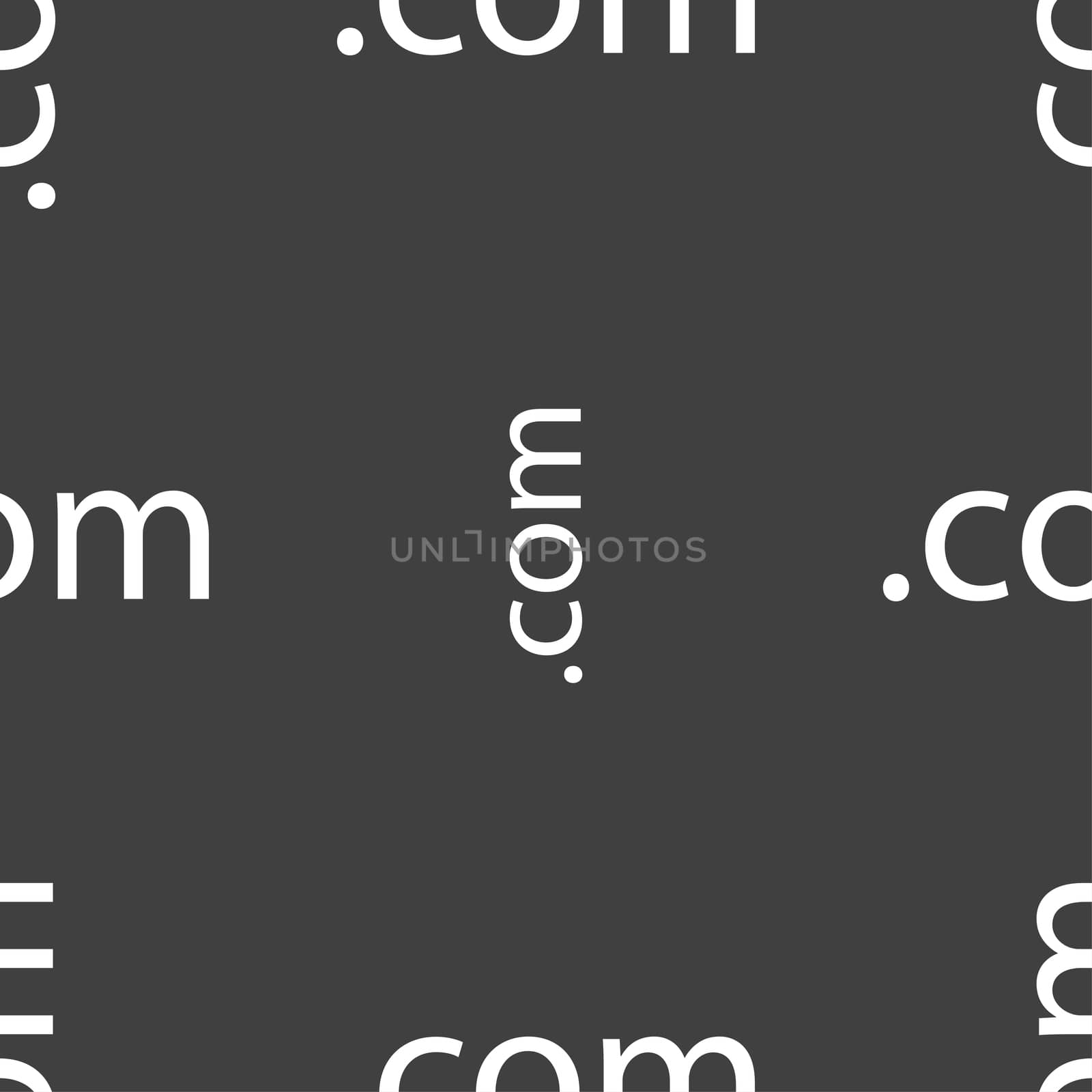 Domain COM sign icon. Top-level internet domain symbol. Seamless pattern on a gray background.  by serhii_lohvyniuk