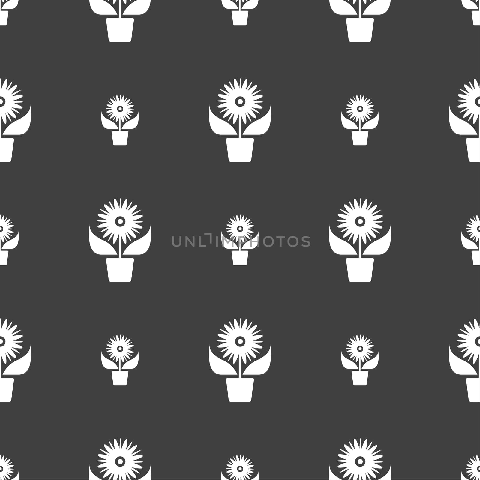 Flowers in pot icon sign. Seamless pattern on a gray background.  by serhii_lohvyniuk