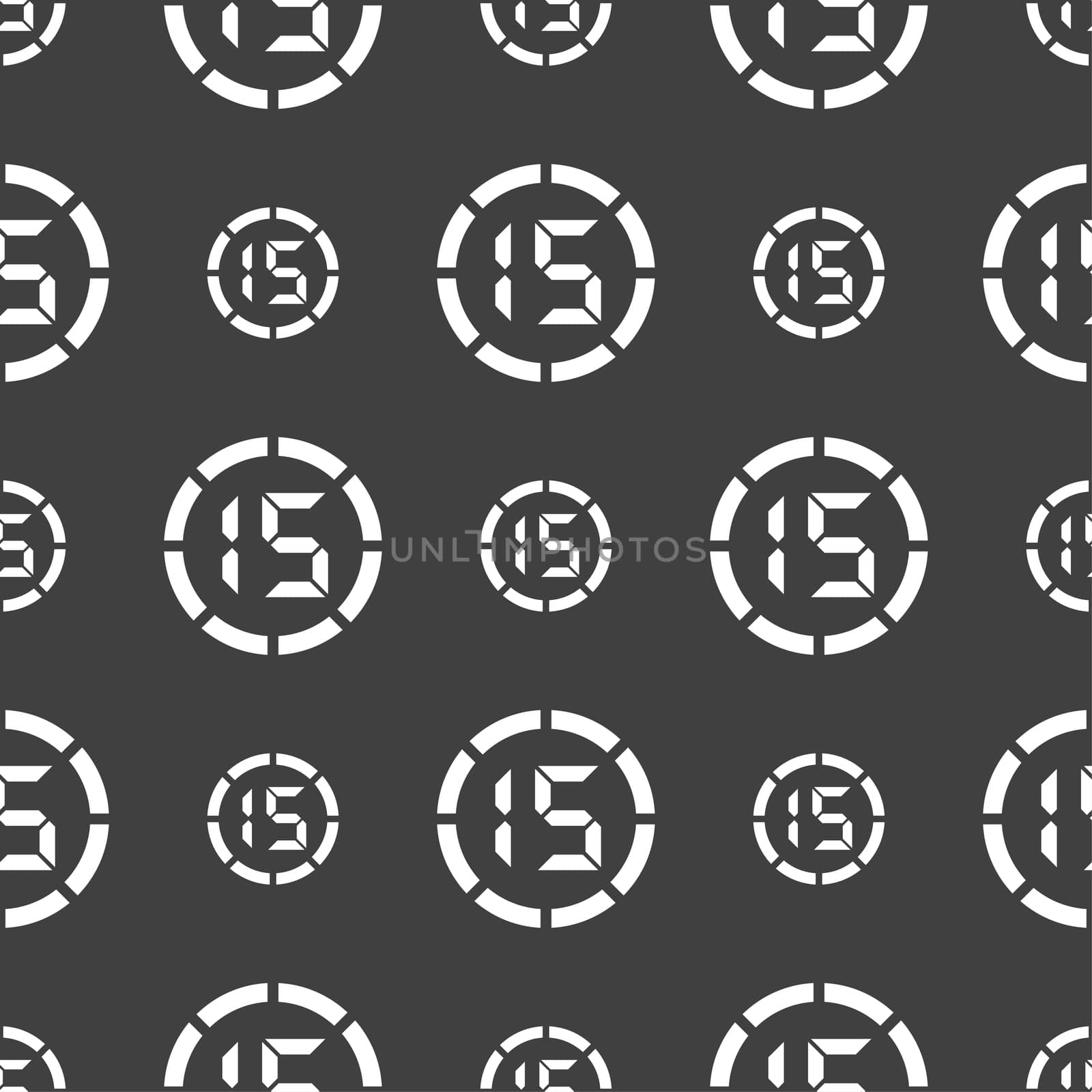 15 second stopwatch icon sign. Seamless pattern on a gray background.  by serhii_lohvyniuk